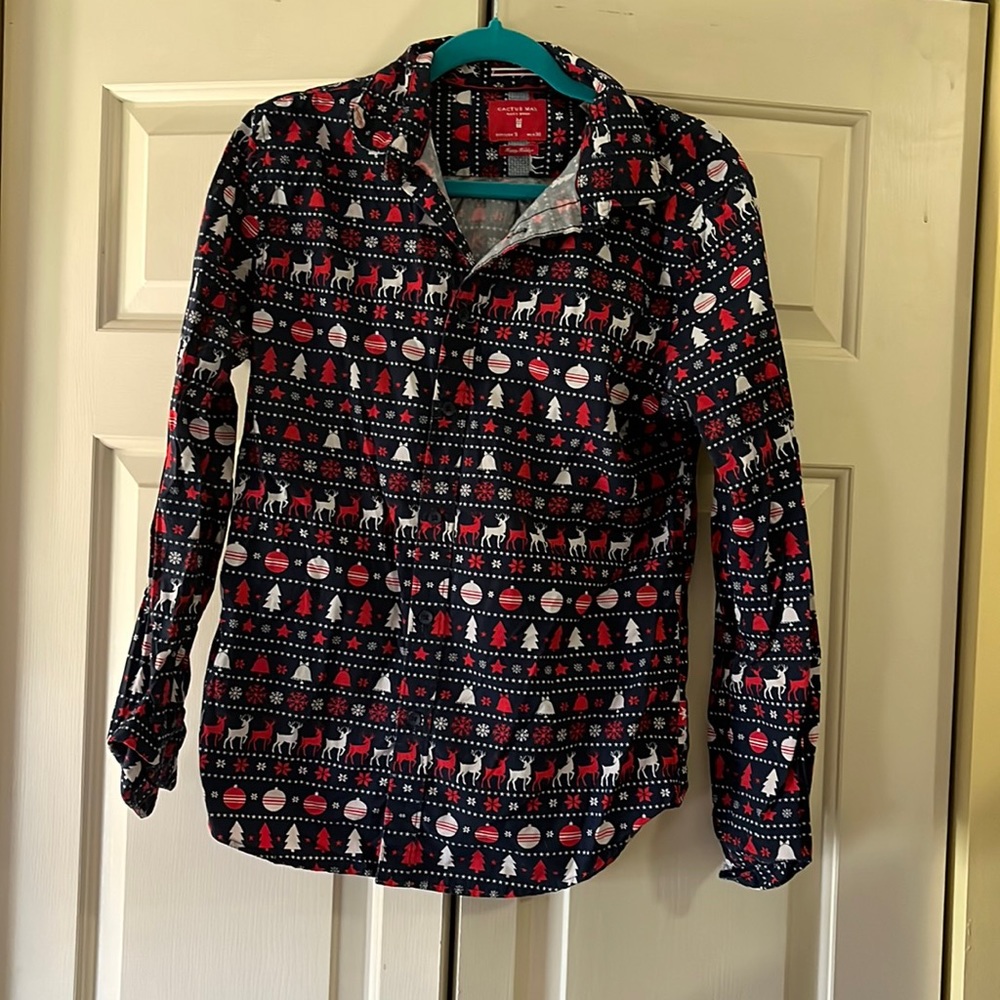 Cactus Man by Ricky Singh. Mens Christmas button-down long sleeve. Size small.